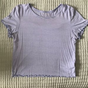 Blue and white stripped crop tee